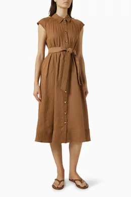 Buy Marella Brown Button-front Shirt Midi Dress in Linen For Women Online |  Ounass Oman