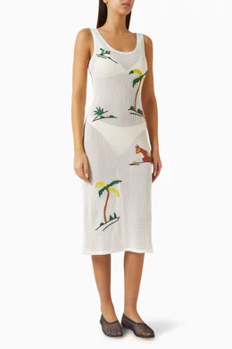 Buy Staud White Luma Midi Dress in Cotton Crochet For Women Online | Ounass  Oman