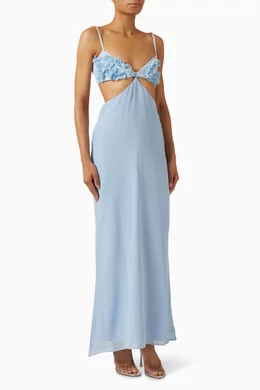 blue dress with white embroidery Iris Gown  Dusty Blue Floral Embroidered Wedding Dress with Square Neck & Pockets Dusty Blue / 8