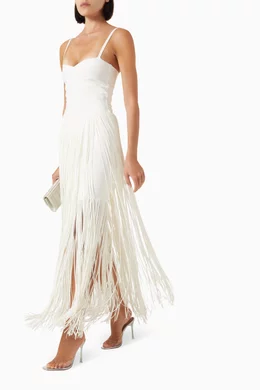 long halter white dress Rinna Satin Halter Maxi Dress / Ivory | MESHKI main image 0