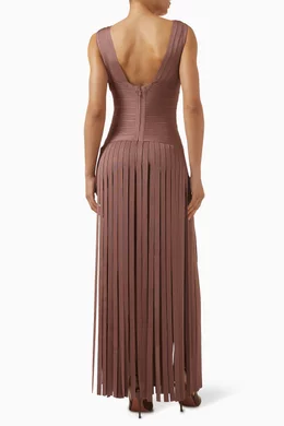 benni brown dress Herve Leger Sara Strapless Bandage Gown In Nude Rayon