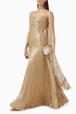 Buy Marmar Halim Gold Pleated Corset Slit Gown in Silk For Women Online |  Ounass Oman