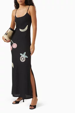 Buy Leslie Amon Black Fruit Punch Embroidered Maxi Dress For Women Online |  Ounass Oman
