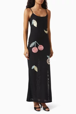 Buy Leslie Amon Black Fruit Punch Embroidered Maxi Dress For Women Online |  Ounass Oman