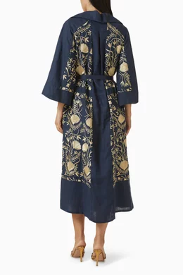 green emerald velvet dress Greek Archaic Kori | Midi Kaftan With Gold Embroidery White – main image 1
