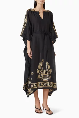Buy Greek Archaic Kori Black Embroidered Belted Midi Dress For Women Online  | Ounass Oman