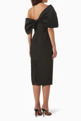 navy blue dress for baby girl Cosmos Black Asymmetric Long-Sleeve Split Maxi Dress – Club L London main image 0