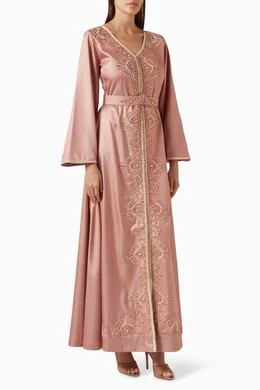 green emerald velvet dress Kaftan Dress - Resort & Formal Wear - 2-Piece White Geometric Embroidery Belted - Sheer Chiffon - US 10