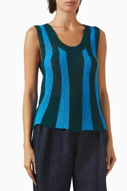 DRIES VAN NOTEN 青 ニット ノースリーブ トップス S Buy Dries Van Noten Blue Toast Stripe Top For Women Online