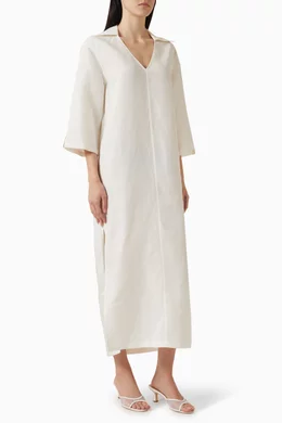 knee length dresses for ladies Blue Linen Maxi Dress Kaftan
