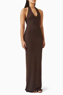 eterne brown dress Long Sleeve Off-shoulder Butter Rib Maxi Dress In Brown