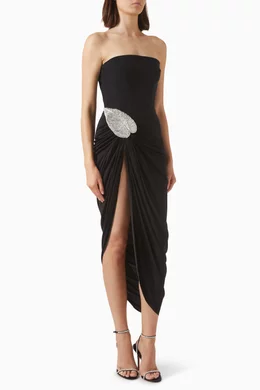Buy David Koma Black Crystal Leaf Draped Corset Dress in Wool For Women  Online | Ounass Oman
