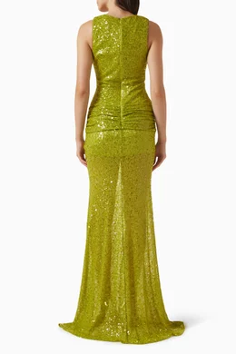 Buy David Koma Green Sequin Embellished Gown in Mesh For Women Online |  Ounass Oman