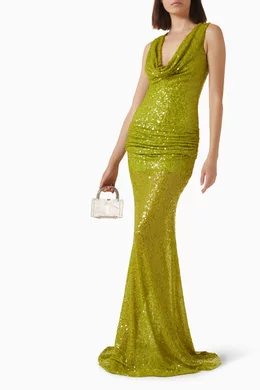 Buy David Koma Green Sequin Embellished Gown in Mesh For Women Online |  Ounass Oman