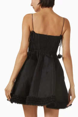 Buy Zimmermann Black Luna Ruffle Mini Dress in Linen Blend For Women Online  | Ounass Oman