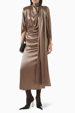 Buy MUGLER Brown Scarf Drape Midi Dress For Women Online | Ounass Oman