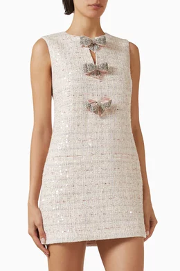 Buy Self-Portrait Pink Embellished Bow Mini Dress in Boucle For Women  Online | Ounass Oman