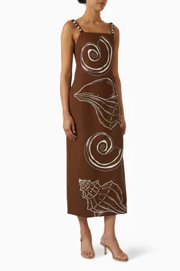 Buy The Wolf Gang Brown Elm Maxi Dress in Linen-blend For Women Online |  Ounass Oman