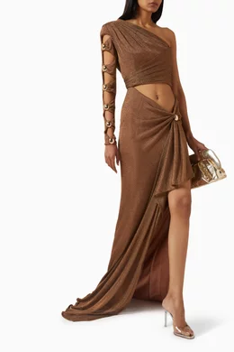 Buy Raisa & Vanessa Brown Embellished One-shoulder Dress in Jersey For  Women Online | Ounass Oman