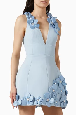 bronx and banco estelle deep v-neck floral applique mini dress Bronx Banco Women's Estelle Floral Applique Minidress - Blush
