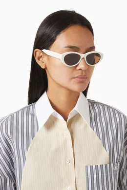 Buy Stella McCartney White Medallion Oval Sunglasses in Acetate