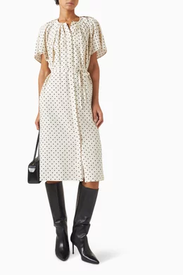 tan and white polka dot dress Show Me Your Mumu Dalia Maxi Dress in Brown