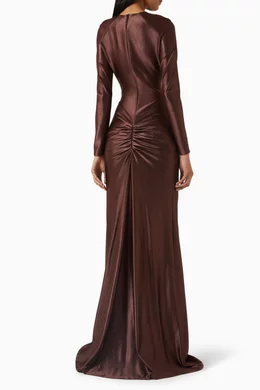 Buy Yassmin Saleh Brown Nocturne Maxi Dress in Satin For Women Online |  Ounass Oman
