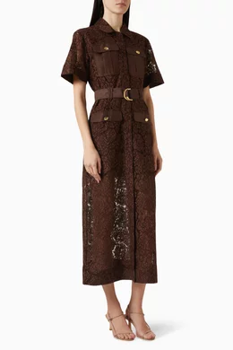 Buy Aje Brown Mystic Lace Midi Shirt Dress For Women Online | Ounass Oman