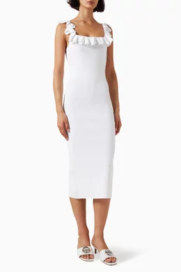 Buy Michael Kors White Ruffle-neck Midi Dress For Women Online | Ounass Oman