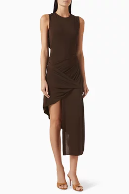 Buy Helmut Lang Brown Twist Drape Dress in Jersey For Women Online | Ounass  Oman