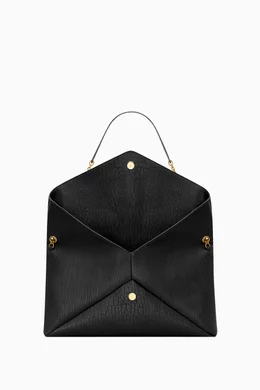 Buy SAINT LAURENT Black CASSANDRE Large Pouch on Chain in Lambskin