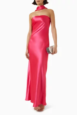 misha lilia satin maxi dress THE LILIA SATIN DRESS-ROSE WATER / XXS