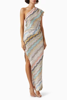 chinese dress ladies 1990s Missoni One Shoulder Fringe Dress  Shrimpton Couture
