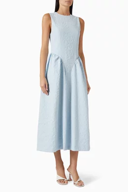rotate jacquard midi dress Rotate Birger Christensen Noon Puff-Sleeve Jacquard Midi Dress