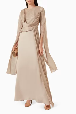 cape peplum dress Embroidered Peplum Crepe Gown with Cape Sleeves  Gattinolli by Marwan
