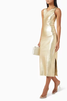 gold ribbed dress Bianca Ribbed Knit Midi Dress in Buttery Yellow main image 1