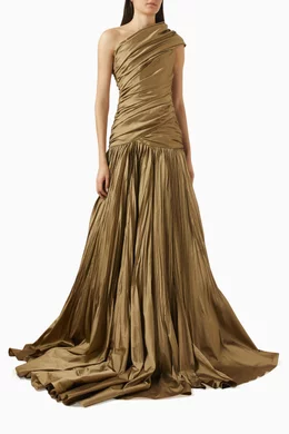 Buy Marmar Halim Gold One-shoulder Ruched Gown For Women Online | Ounass  Oman