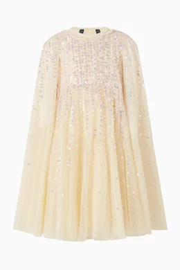 slim fit dress slacks Needle & Thread Girls Raindrop Sequin Dress in Yellow