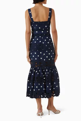 Buy Self-Portrait Blue Polka-dot Dress in Linen Blend For Women Online |  Ounass Oman