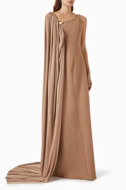 cape dress brown Graceful Cape Shawl Dress BROWN – Badam