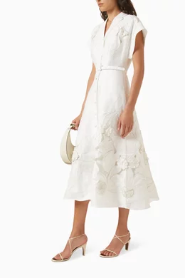 Buy Leo Lin White Aubrey Dress in Linen-blend For Women Online | Ounass Oman