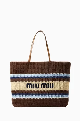 Buy Miu Miu Brown Woven Tote Bag in Raffia-effect For Women Online