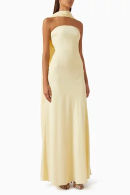 club london yellow dress Severn | Embellished Floral Bandeau Maxi perfectly complemented by a subtle drop waist that elongates the body The Lemon Edit – Club