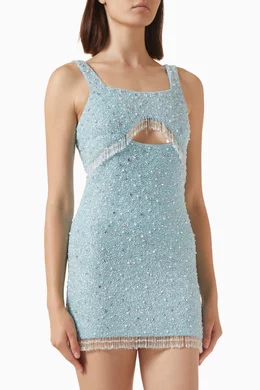 Buy Oceanus Blue Posy Beaded Tasseled Mini Dress For Women Online | Ounass  Oman