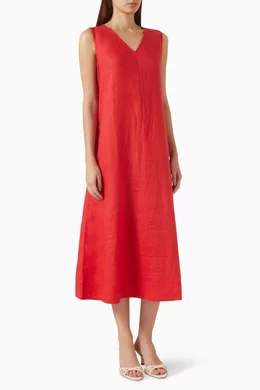 Buy Eileen Fisher Red Rii Midi Dress in Linen For Women Online | Ounass Oman