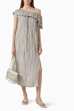 Buy COS Grey Asymmetric Pleated Dress in Silk For Women Online | Ounass Oman
