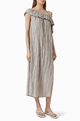 Buy COS Grey Asymmetric Pleated Dress in Silk For Women Online | Ounass Oman