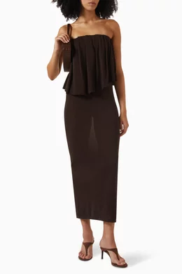 brown and green floral dress Cutout Frilly Maxi Dress main image 0