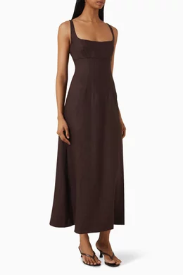 reformation brown linen dress Reformation Percy Linen Dress in Brown