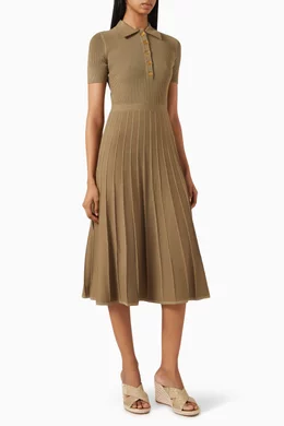 michael kors ribbed stretch knit polo dress Ribbed Stretch Knit Polo Midi Dress en NEGRO